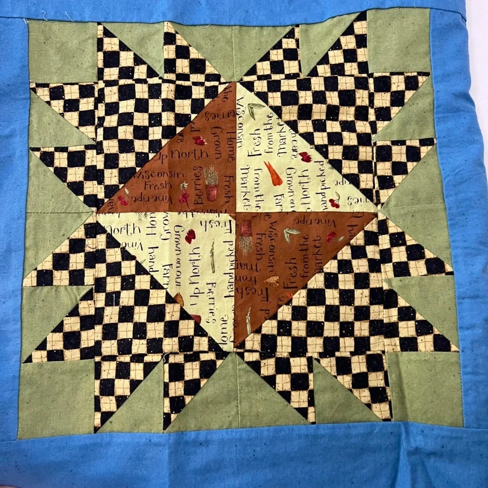 Handmade Patchwork Sampler Quilt Top 9 Patch Bear Claw Star 46 -‎ 48